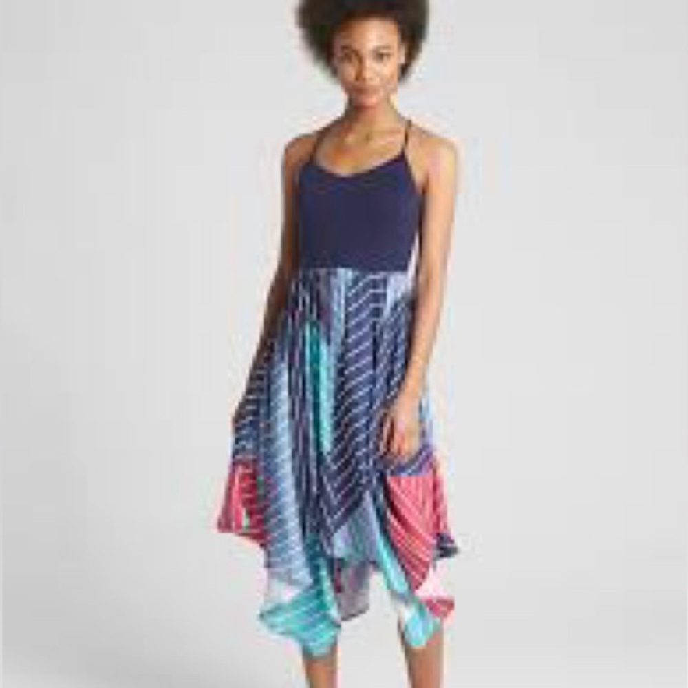 GAP Blue, pink and green handkerchief silky Asymmetrical Midi dress